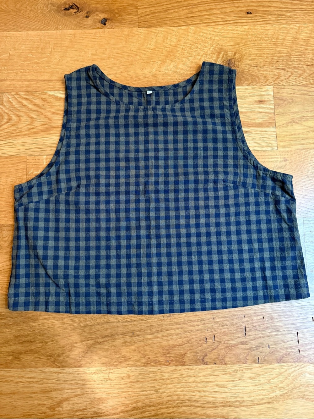 Women's Navy and Olive Gingham Cropped Tank Top